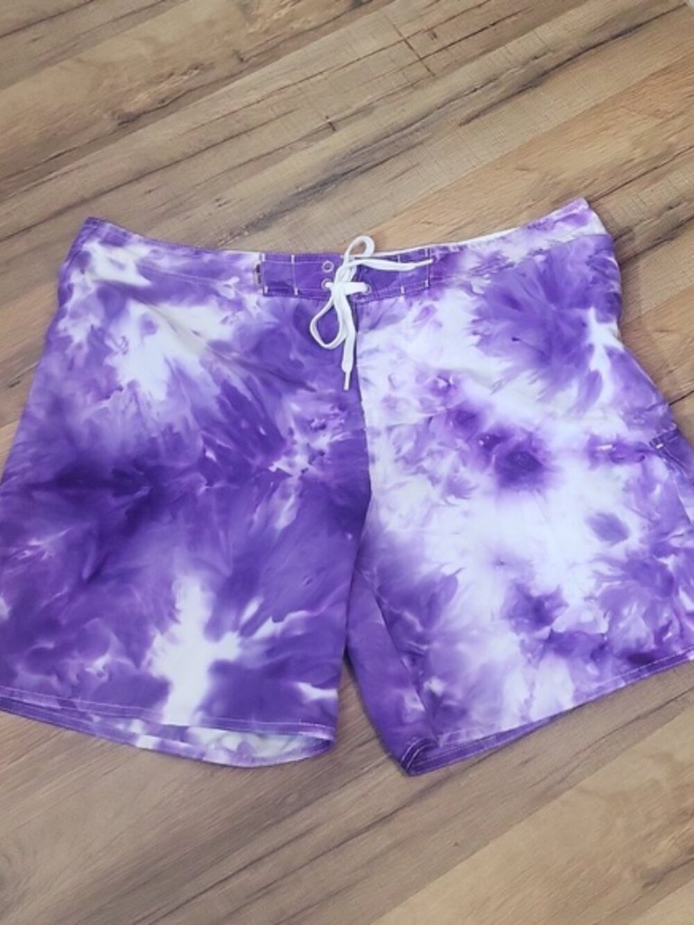 RAYA SUN Purple White Tie Dye Cargo Pocket Board Shorts